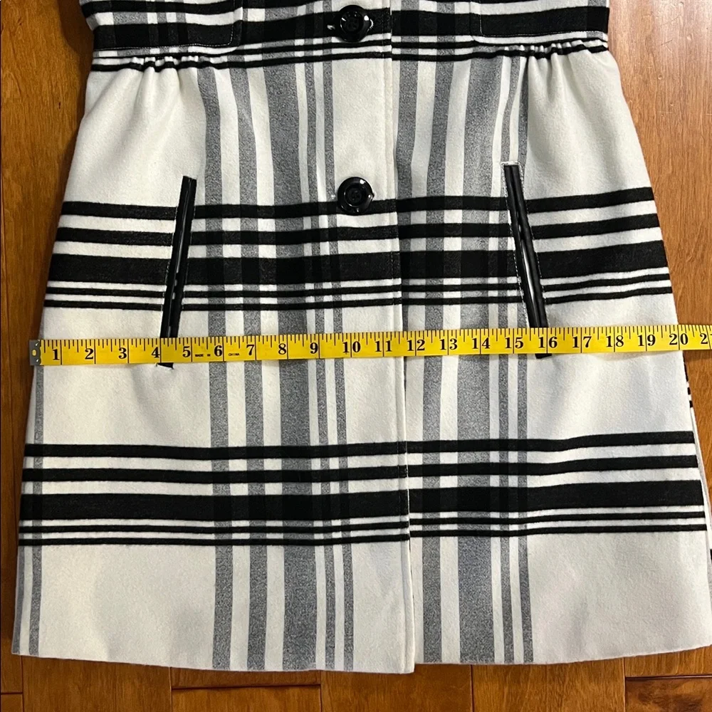 Iz Byer Plaid Pea Coat Size S Black White Preppy Trench Quiet Luxury Classic - Picture 8 of 14